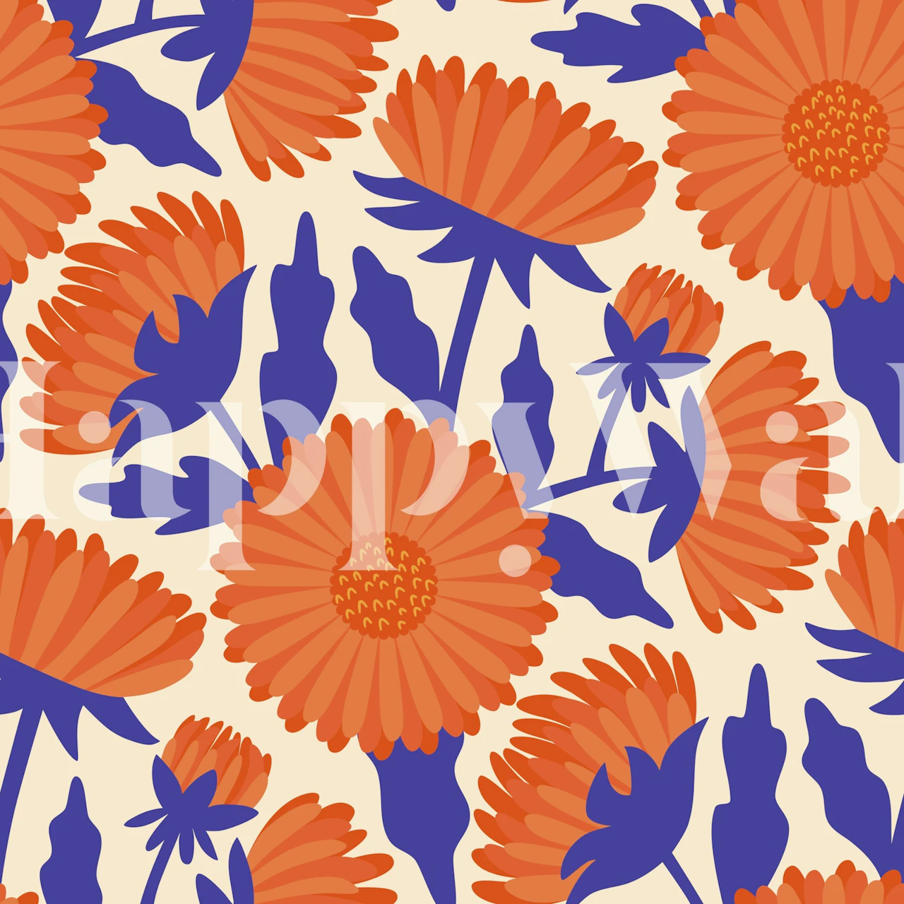 Golden Flowers Chrysanthemum mural huoneessa