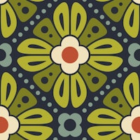 Retro Floral Tiles in Green Red - L ταπετσαρία