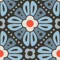 Retro Floral Tiles in Blue Red - S ταπετσαρία