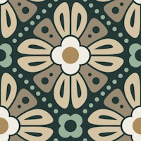 Retro Floral Tiles in Beige Green - L ταπετσαρία
