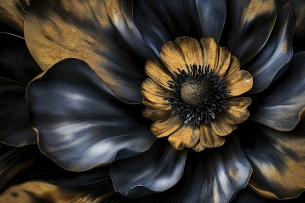 Vintage Midnight Gold Blue Flower