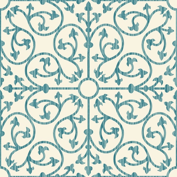 Medieval filigree tile turquoise ivory
