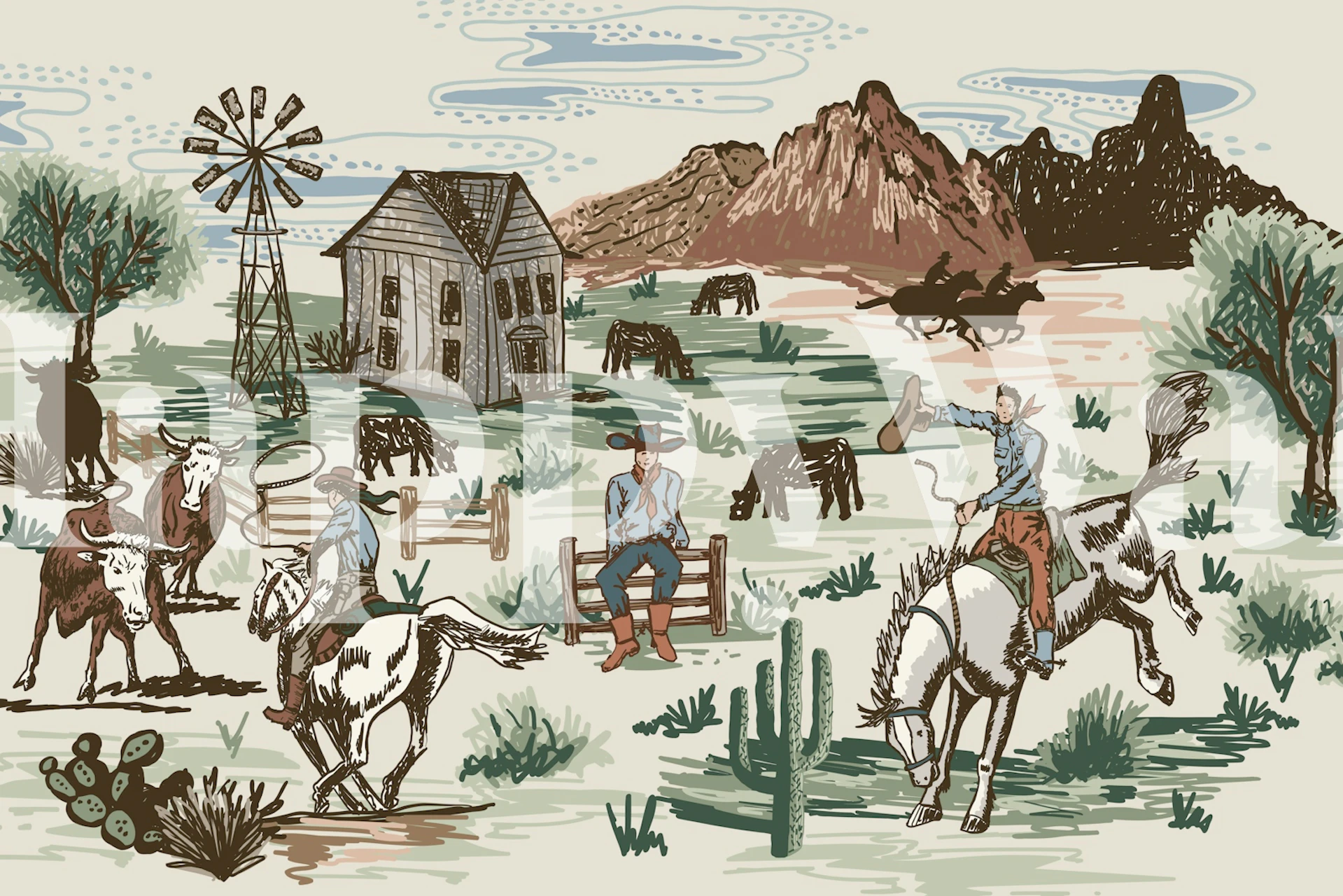 Cowboy Ranch Adventure wallpaper in a room