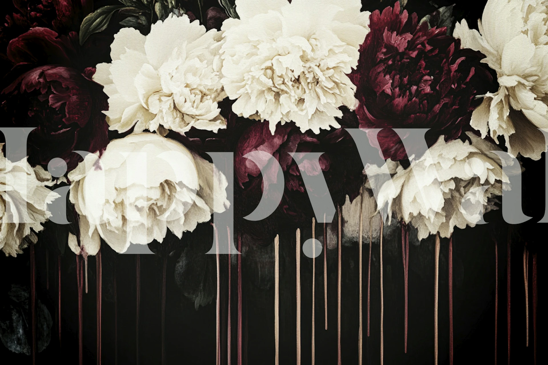 Dark Fluent Floral Romance-behang in een kamer