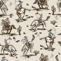 Wild West Rodeo Ride Bucking Bronco Ecru behang