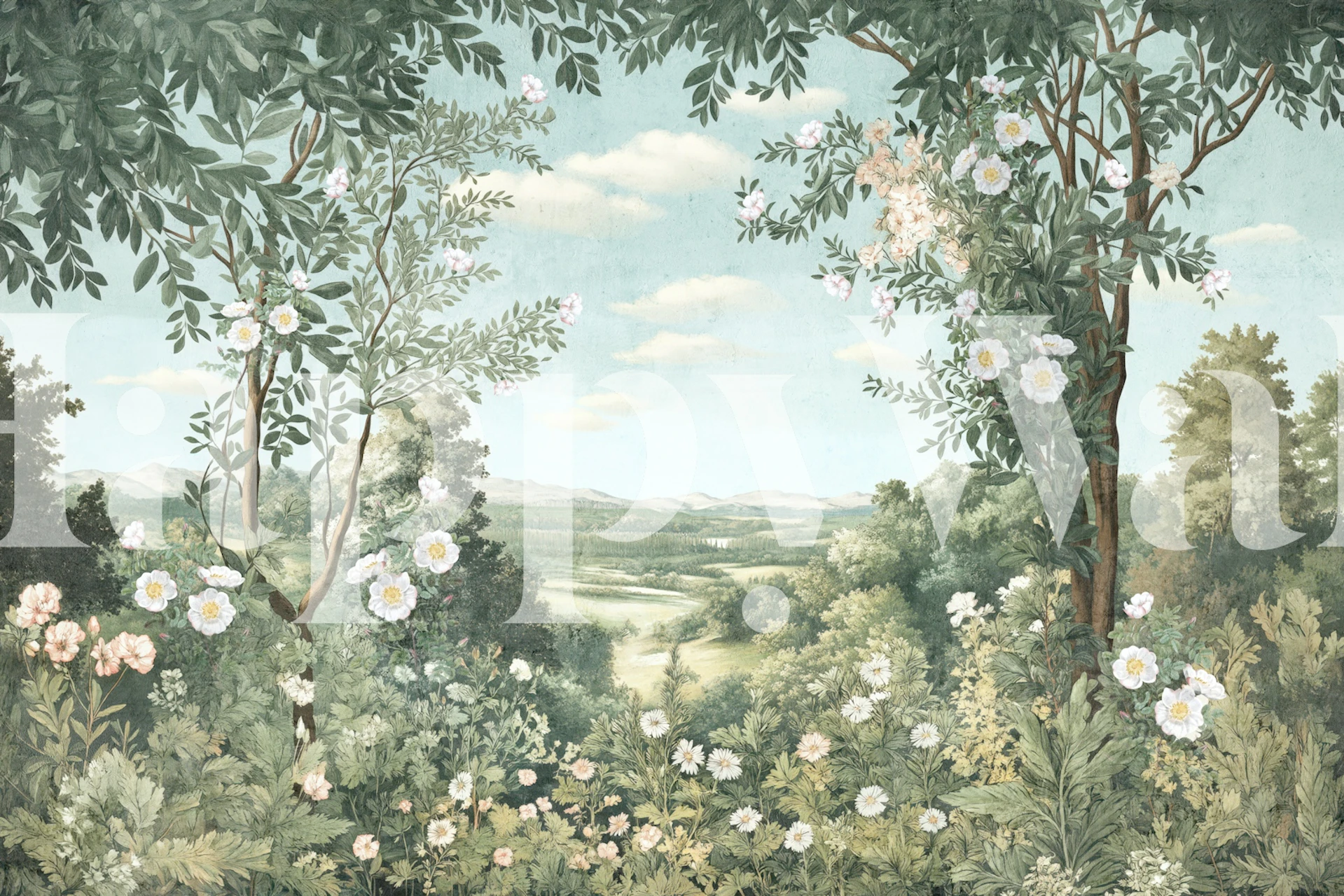 Carta da parati Green Forest Floral Path in una stanza