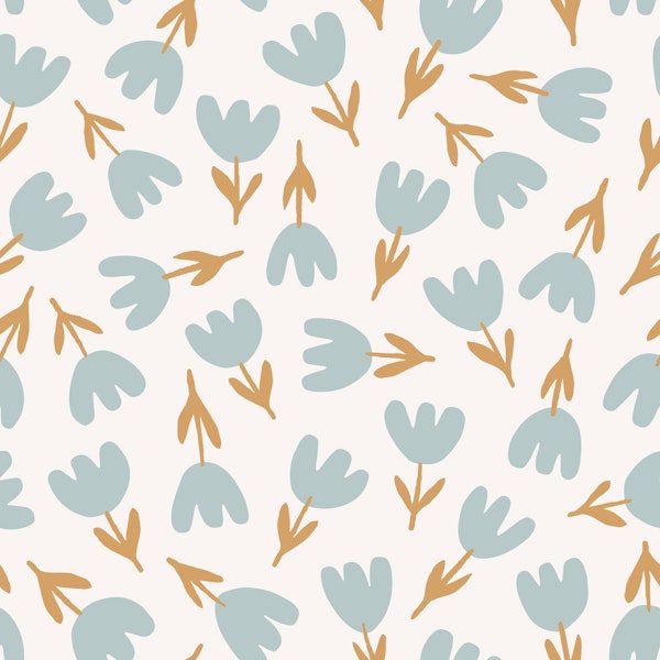 Modern Flower Delight Blue Mustard