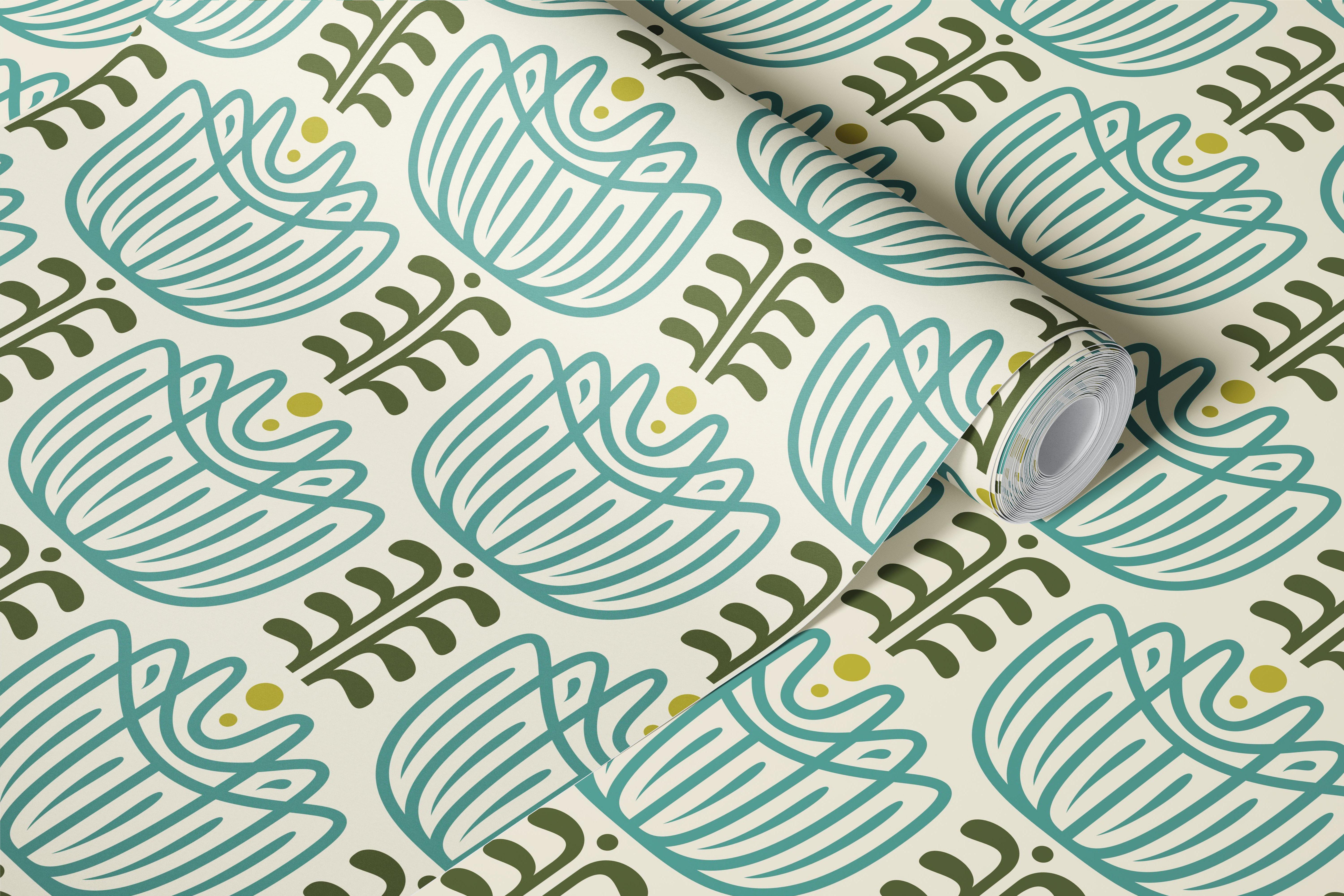 Teal green tulip patterned wallpaper