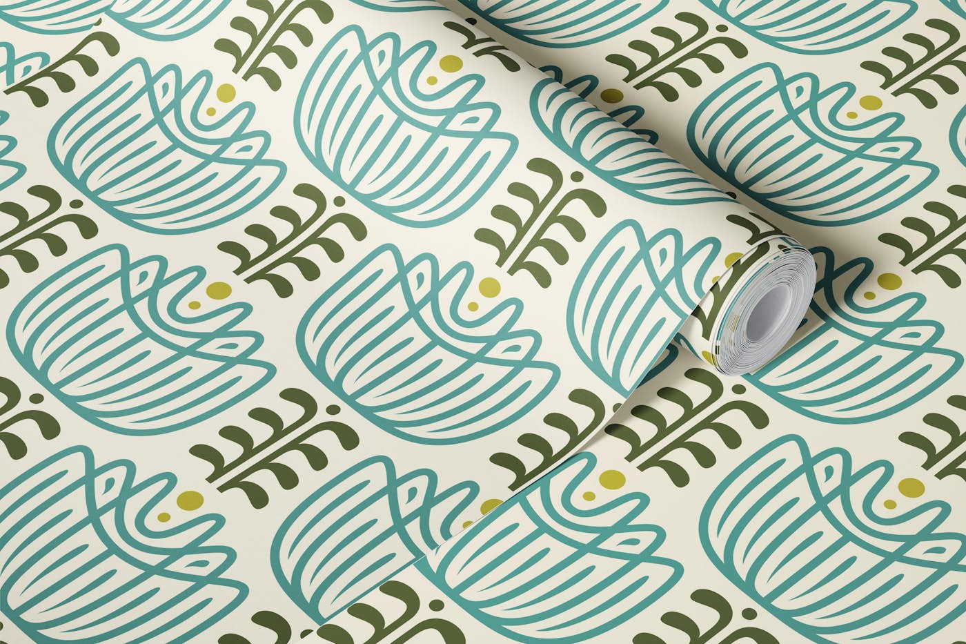 Tulip Inspired Elegance in Teal Green - S wallpaper roll