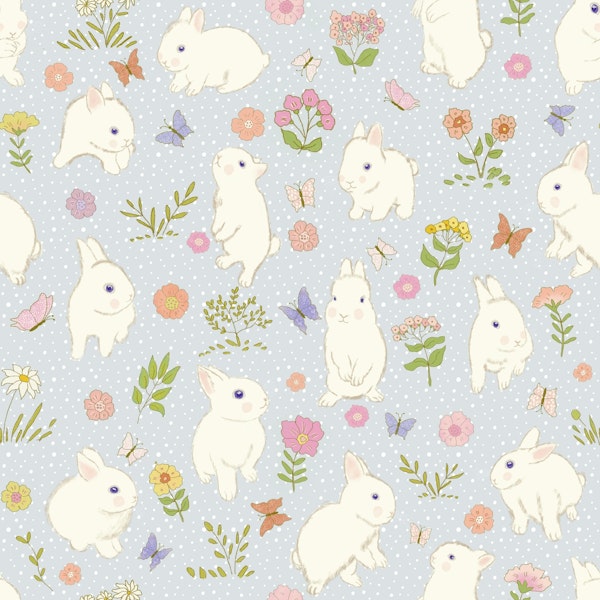 Cute Bunnies in the Meadow - blue