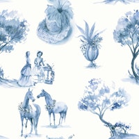 Elegant Pastoral Toile in Blue tapeta