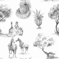 Elegant Pastoral Toile in B&W tapeta