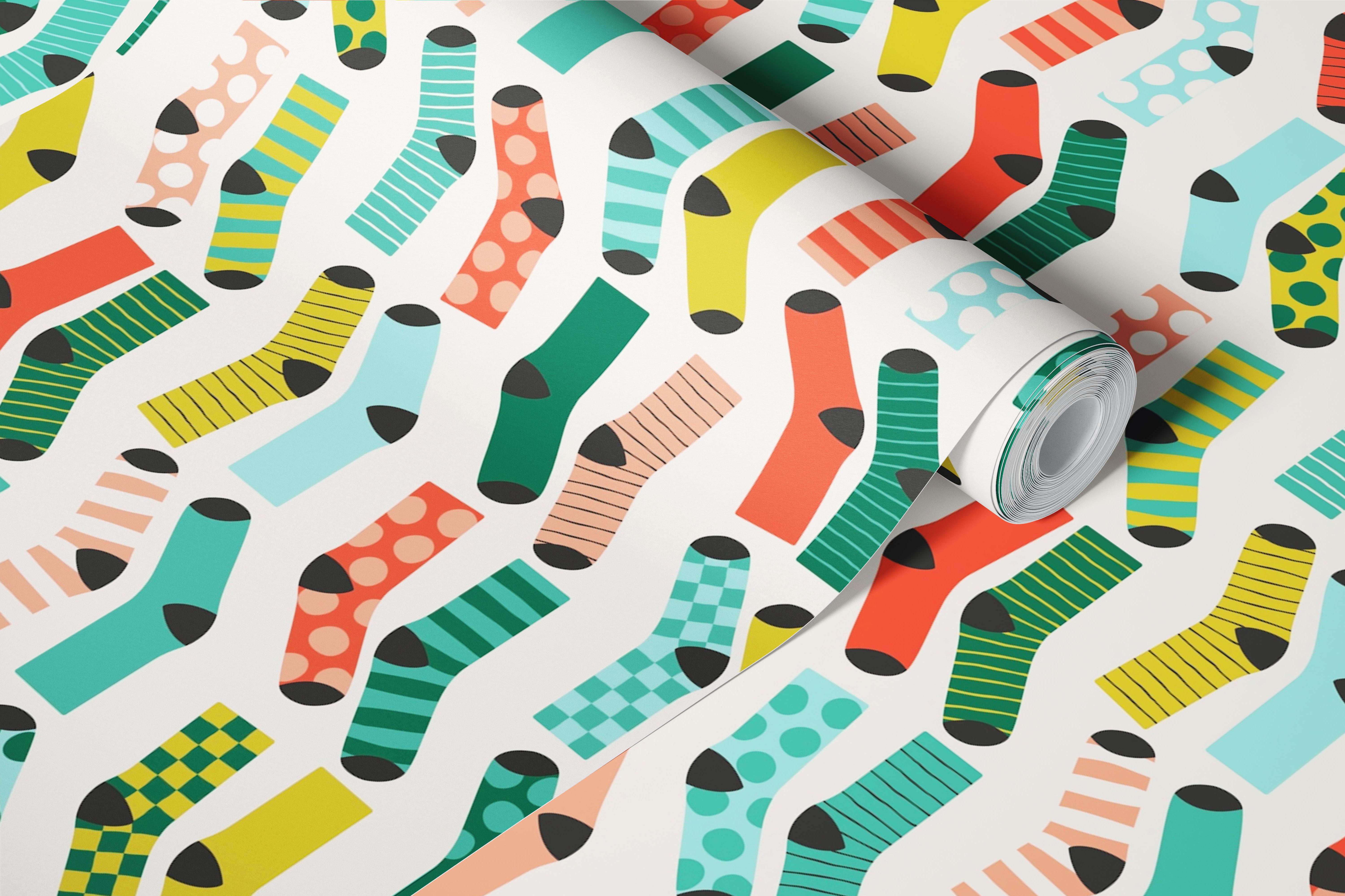 Teal sock wallpaper in a laundry room (3/8)
