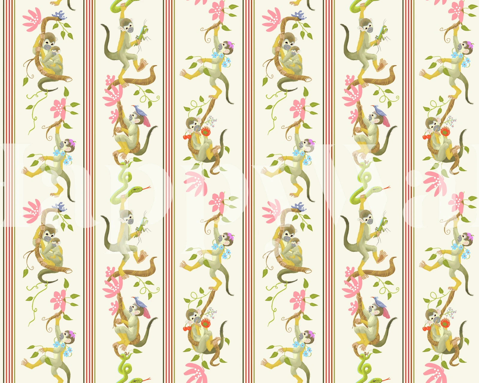 Colorful monkeys and flowers pattern wallpaper
