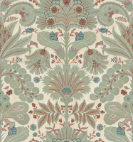 Botanic Damask Sage Green Red Cream tapet
