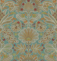 Botanic Damask Duck Egg Blue Bronze Beige tapet