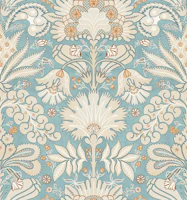Botanic Damask Cream Aqua Blue Rust tapet