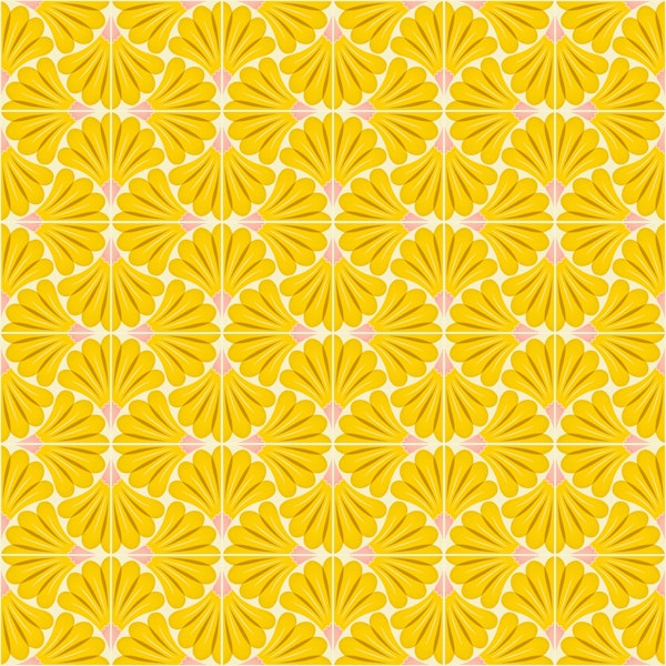 Yellow Blossom Tiles with Pink