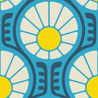 Retro Daisy Delight in Blue Yellow - S ταπετσαρία