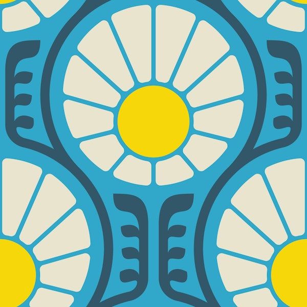 Retro Daisy Delight in Blue Yellow - S
