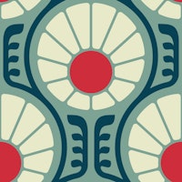 Retro Daisy Delight in Teal Red - S ταπετσαρία