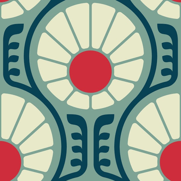 Retro Daisy Delight in Teal Red - L