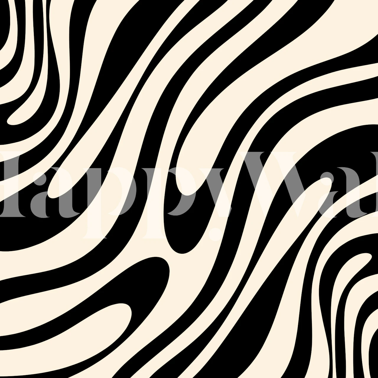 Abstract wavy loops black and cream wallpaper
