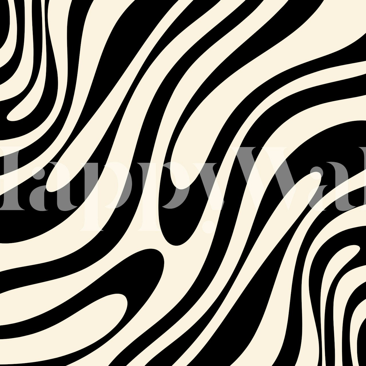 Abstract Wavy Loops Black and Cream Wallpaper