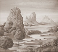 Peace River Valley (BW) Sepia tapete