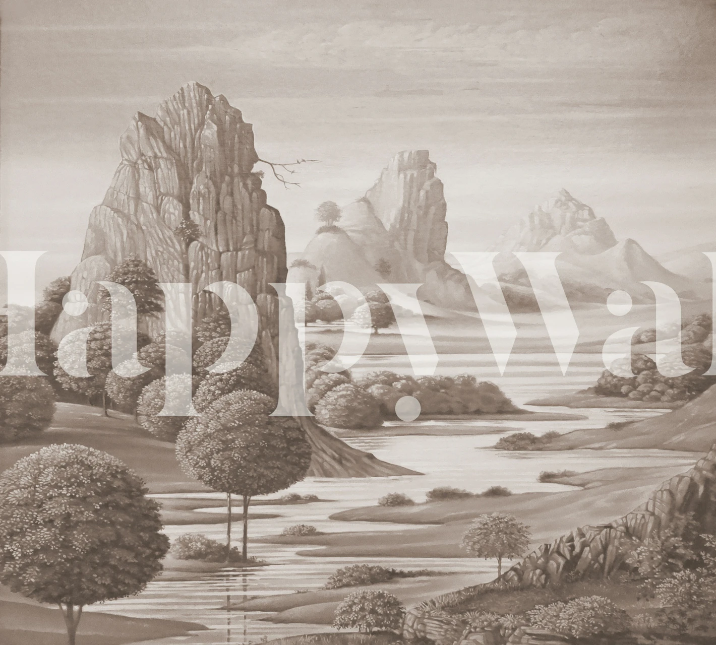 Sepia wallpaper of Peace River Valley in a room