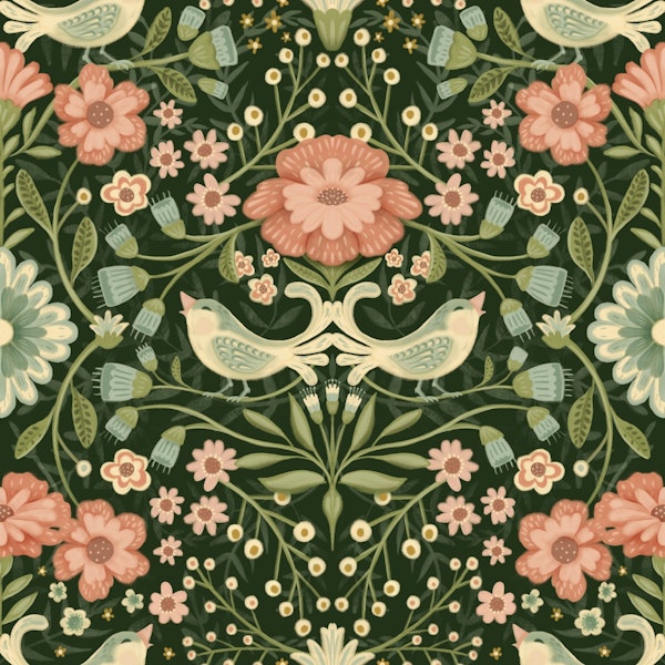 Maximalist Floral Birds - Dark