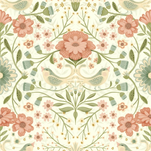 Maximalist Floral Birds - Buttercream