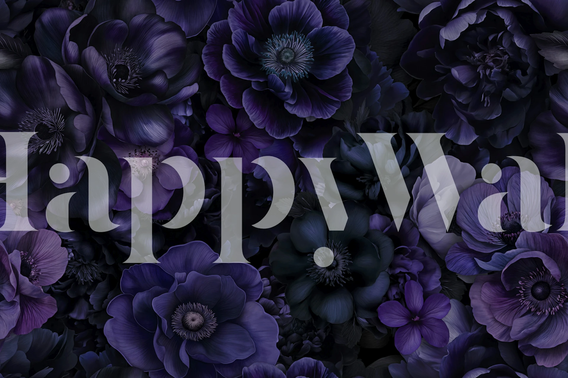 Dark purple flowers on black background wallpaper
