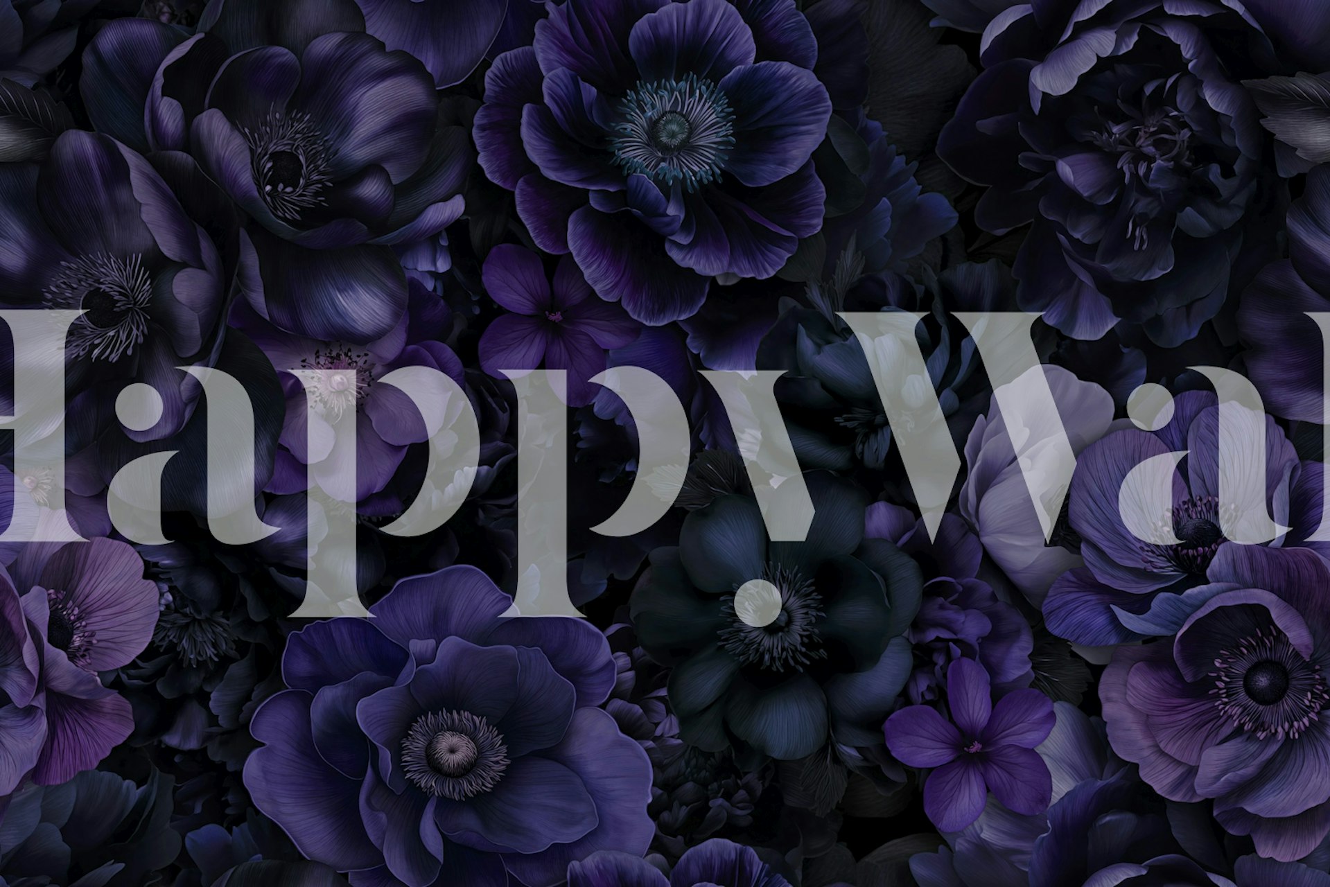 Dark purple flowers on black background wallpaper