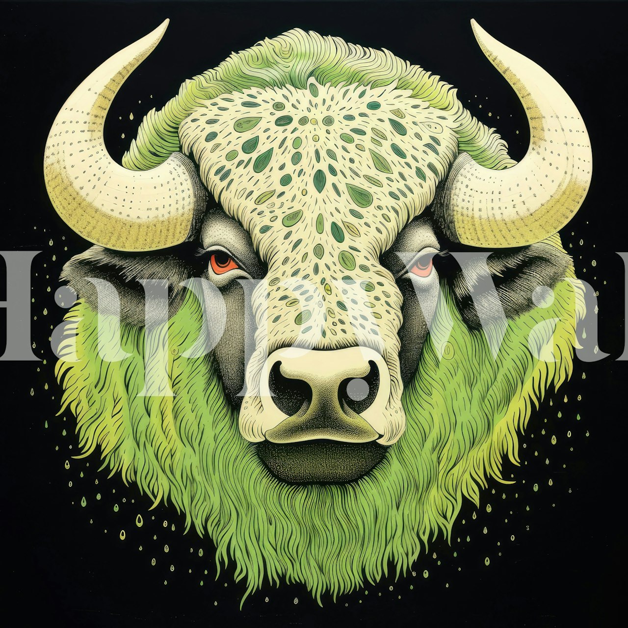 Green Buffalo i Folk Art 2 tapet i et rom
