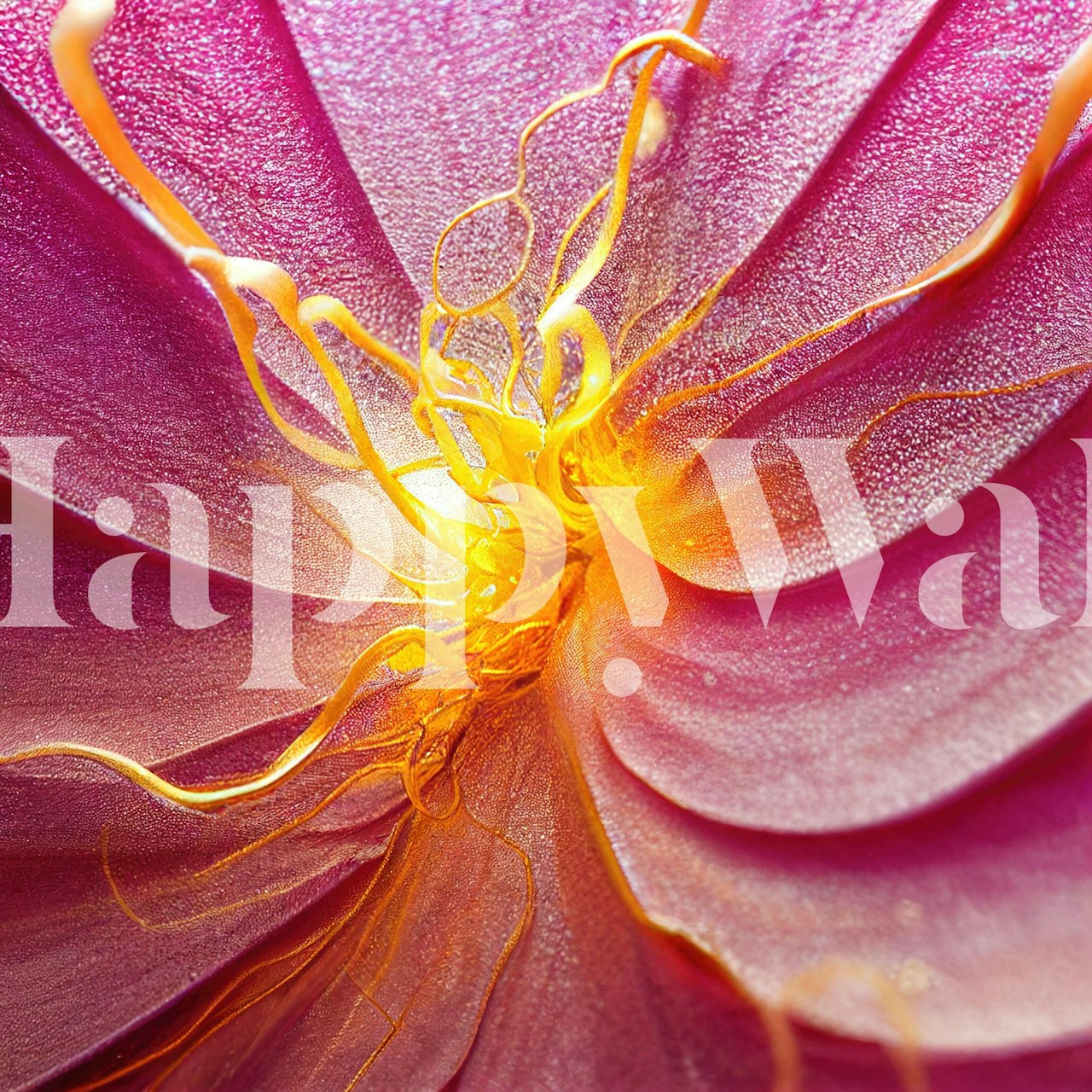 Pink abstract floral wallpaper with gold accents in modern style