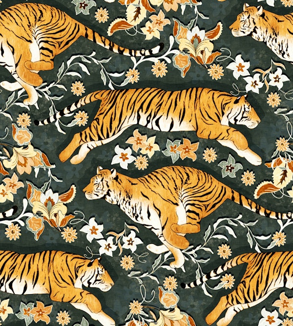 Animalier's Tiger Chintz - charcoal