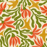 Bright Tropical Floral and Birds Orange Green tapet