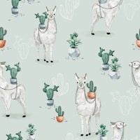 Cactus Llama - mint papel pintado