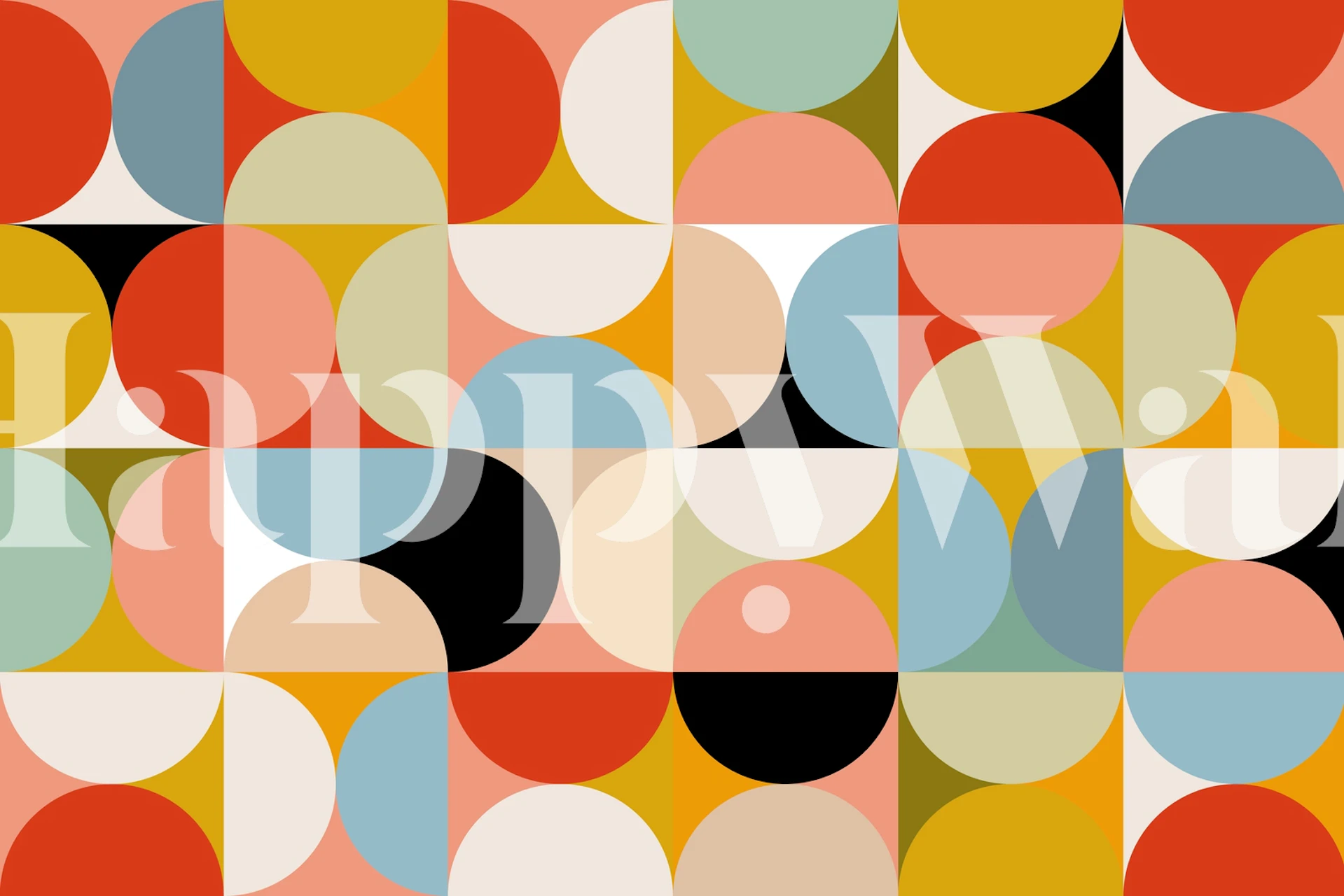 Colorful geometric shapes in red, blue, yellow, and black wallpaper