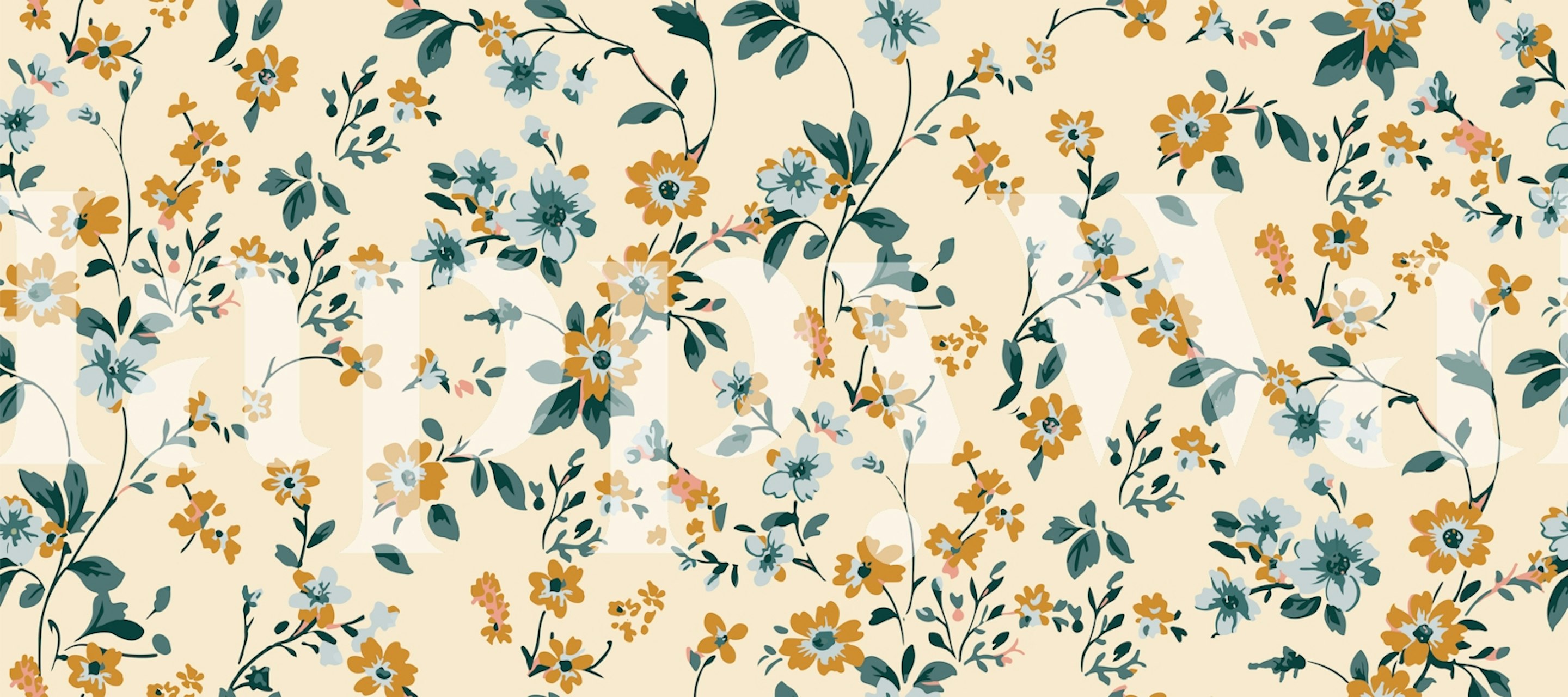 Jasné tapety s divokými květinami v interiéru.