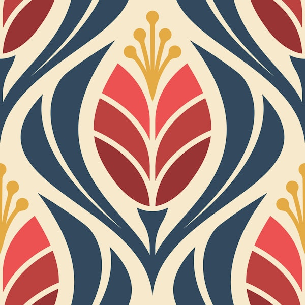 Bold Retro Tulip Blossoms in Red - L