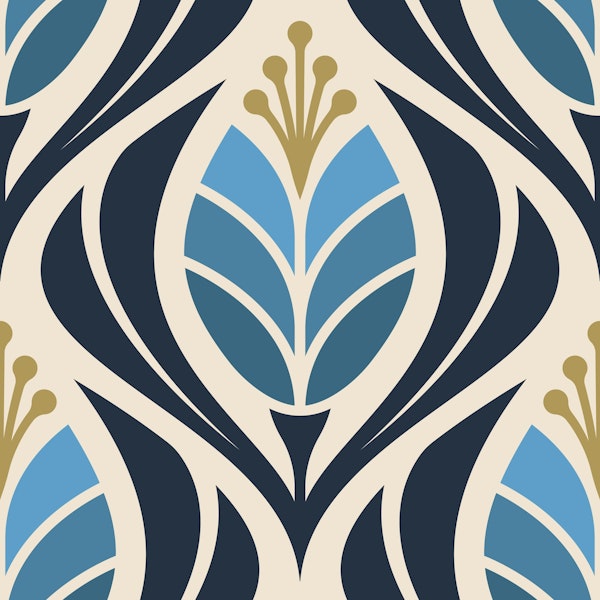 Bold Retro Tulip Blossoms in Blue - L