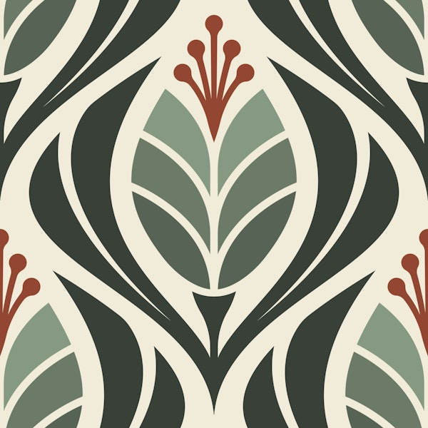Bold Retro Tulip Blossoms in Green - S