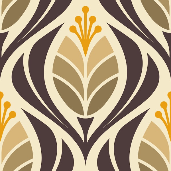 Bold Retro Tulip Blossoms in Beige - L