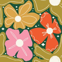 Groovy Petal Retro Garden Floral Green wallpaper