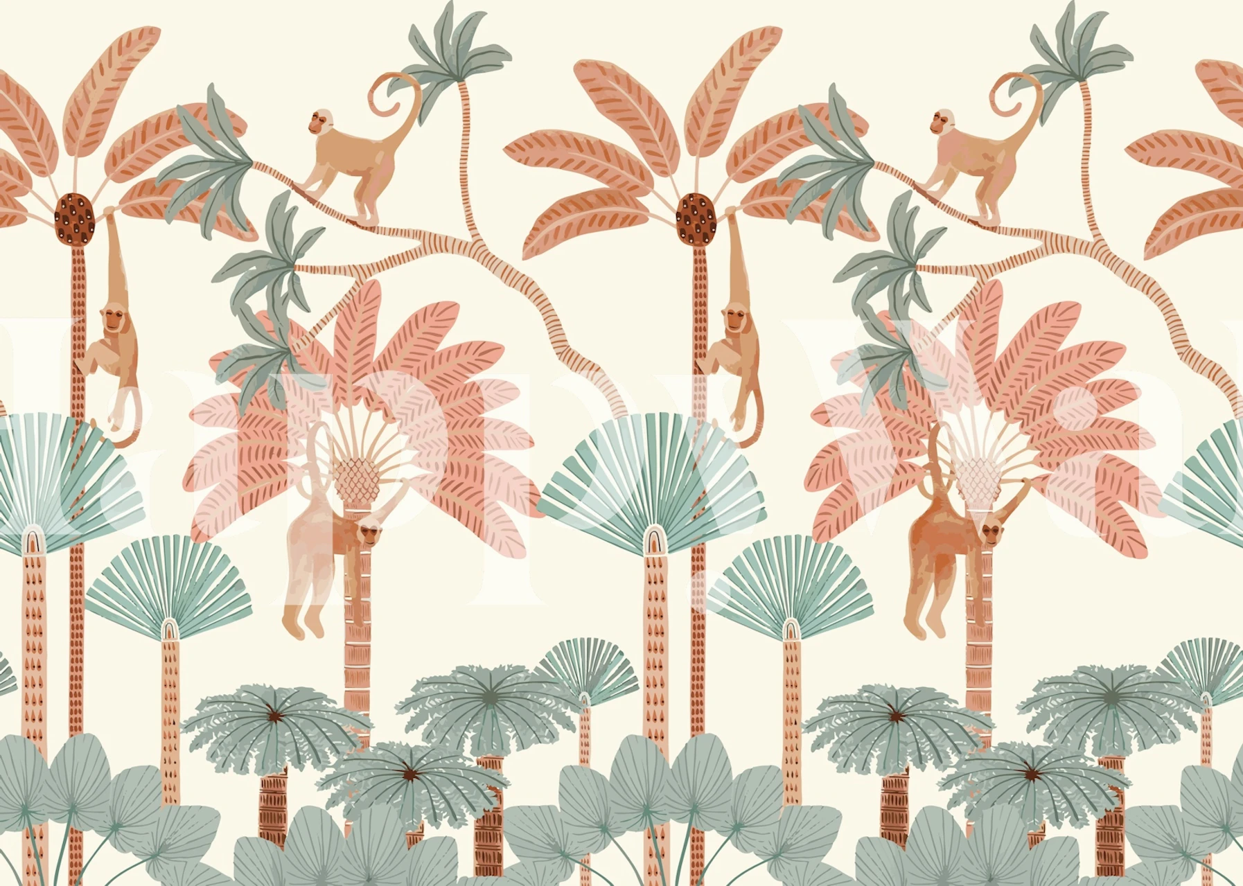Monkeys in lush tropical wallpaper design