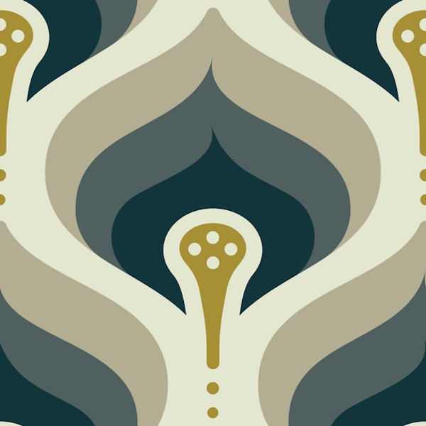 Retro Flowing Motif in Gray Beige - S