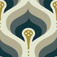 Retro Flowing Motif in Gray Beige - L papel pintado