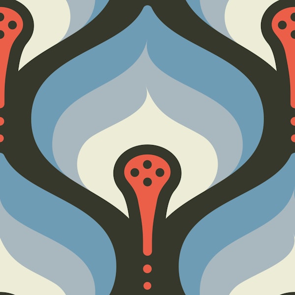 Retro Flowing Motif in Blue Red - S